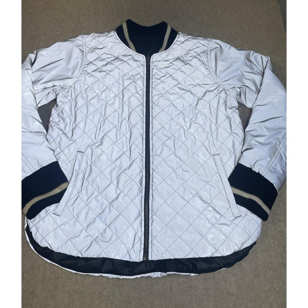 Athleta Reflective Black Silver Reversible Jacket Quilted Size Lg Athletic Track - Picture 3 of 16